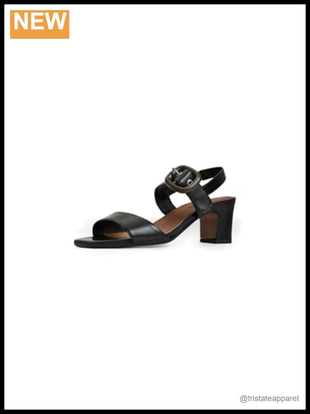 Leather Square Toe Block Heel Sandal Adjustable Strap Slip On